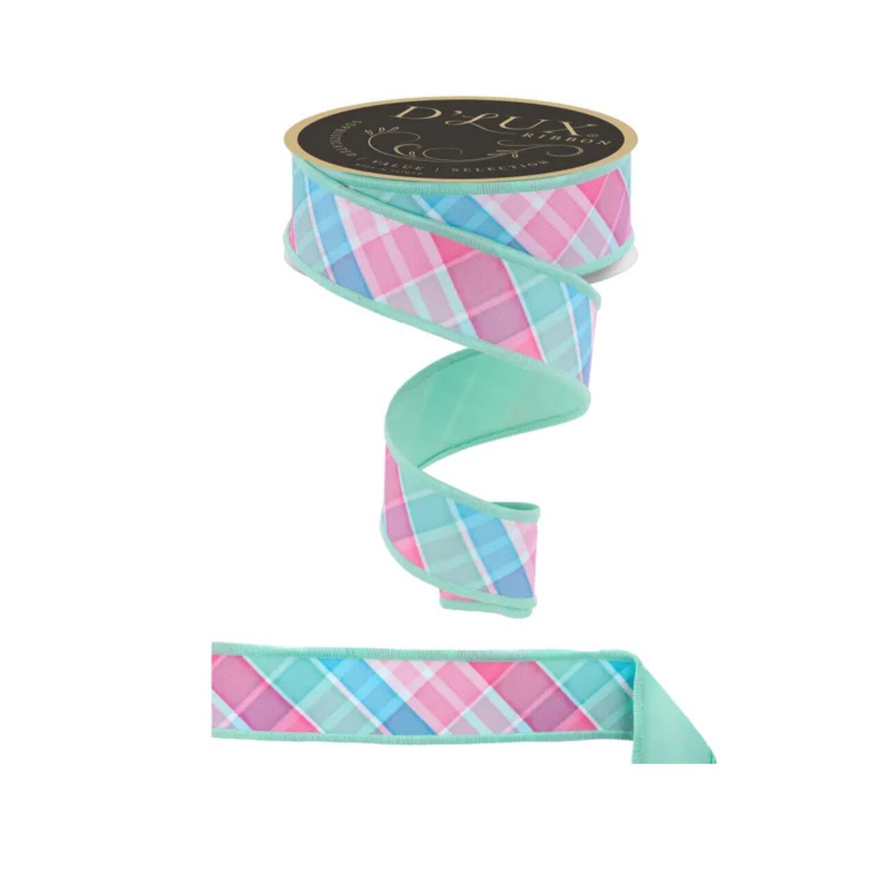 Bold Spring Plaid Ribbon 1.5” x 10yd – Teal Pink Mint Wired-LX1110YR